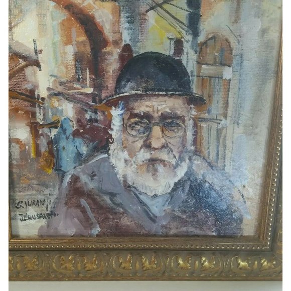 Vintage Old Man Portrait Oil Painting on Board Signed S. Vuranyi Jerusalem 21" - Picture 10 of 11
